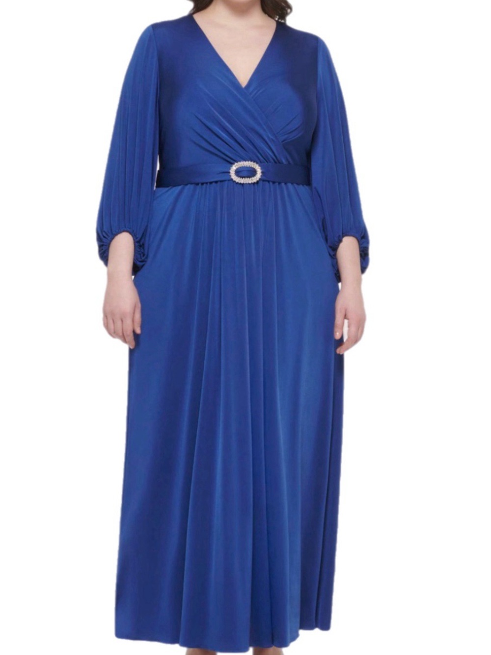 NWT Eliza J Royal Blue Long Sleeve Jeweled Waist Formal Gown Size 20W